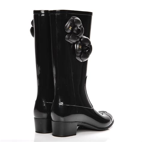 chanel black rain boots with flowers|chanel rain boots price.